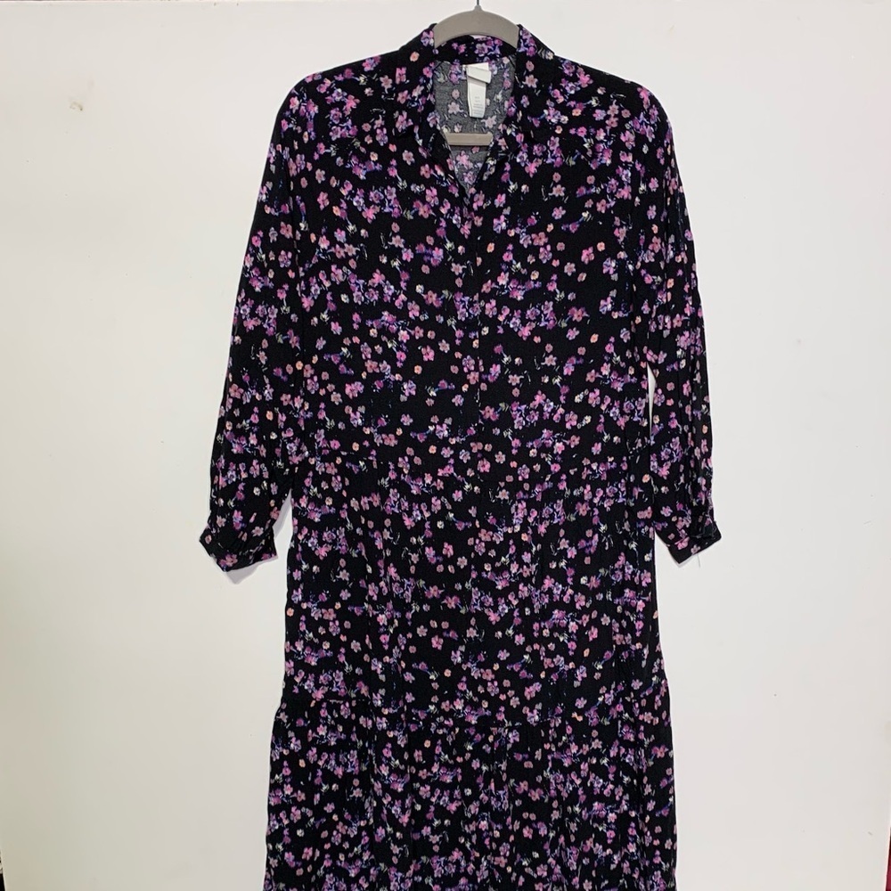 H&M S Microfloral Loose Fit Midi Dress - Picture 2 of 4